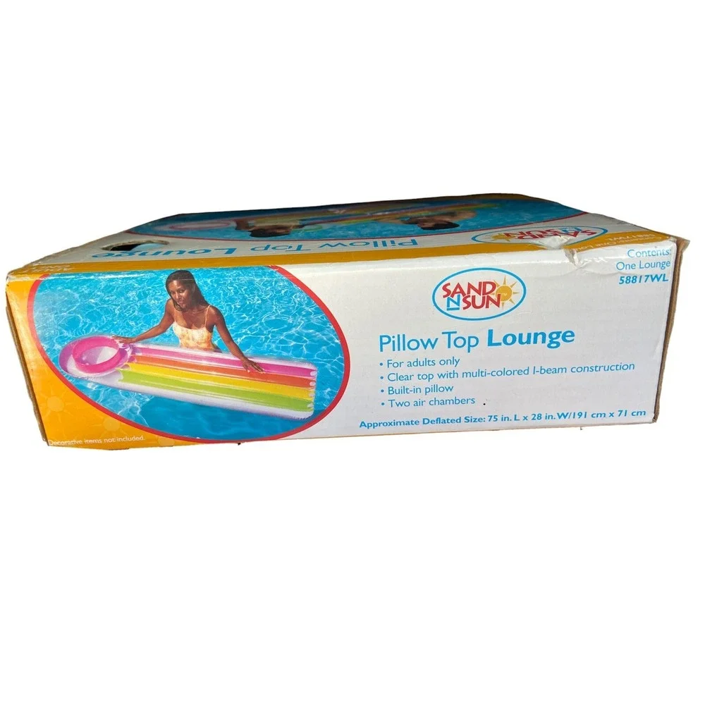 Sand N' Sun Pillow Top Pool Lounge Raft Adult Size Multi Color Beach